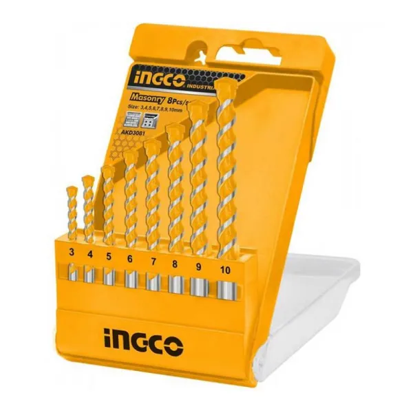 Bộ 8 mũi khoan bê tông đuôi trơn INGCO AKD3081