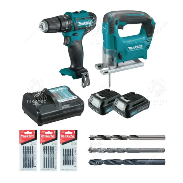 Bộ máy khoan búa vặn vít và máy cưa lọng dùng pin Makita CLX230X1