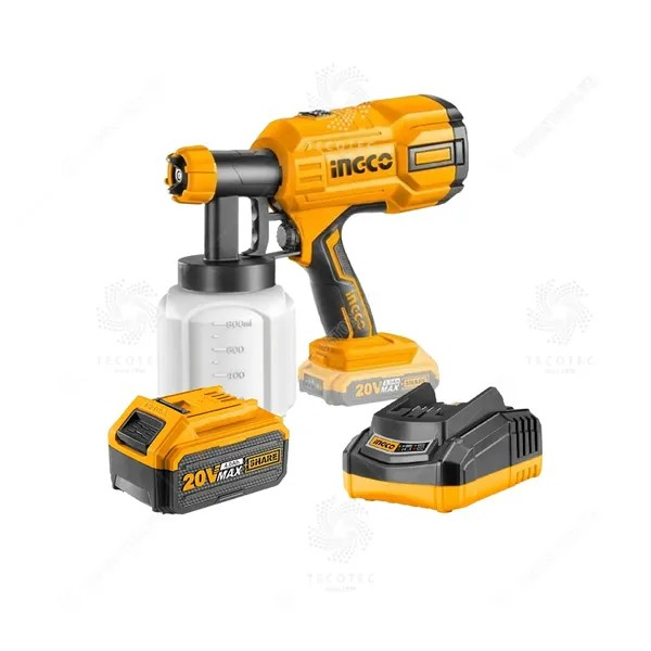 Combo súng phun sơn INGCO CSGLI2001 kèm pin 2Ah FBLI20011 và sạc FCLI2001