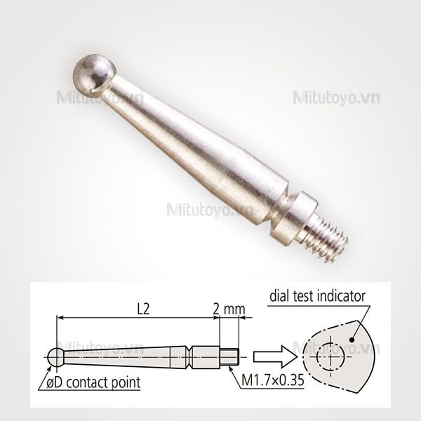 Kim đo đồng hồ so chân gập Mitutoyo ø 2mm (Carbide)
