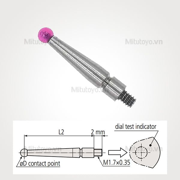 Kim đo đồng hồ so chân gập Mitutoyo ø 2mm (ruby)